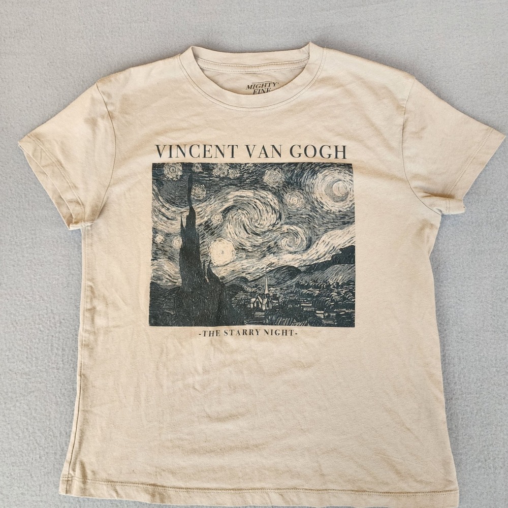 Mighty Fine Vincent Van Gogh The Starry Night Graphic T-Shirt Tan Womens Small